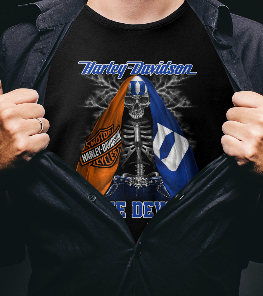 Harley Davidson Blue Devils Skeleton With Motor Cycles And Iconic Scarf T-Shirt