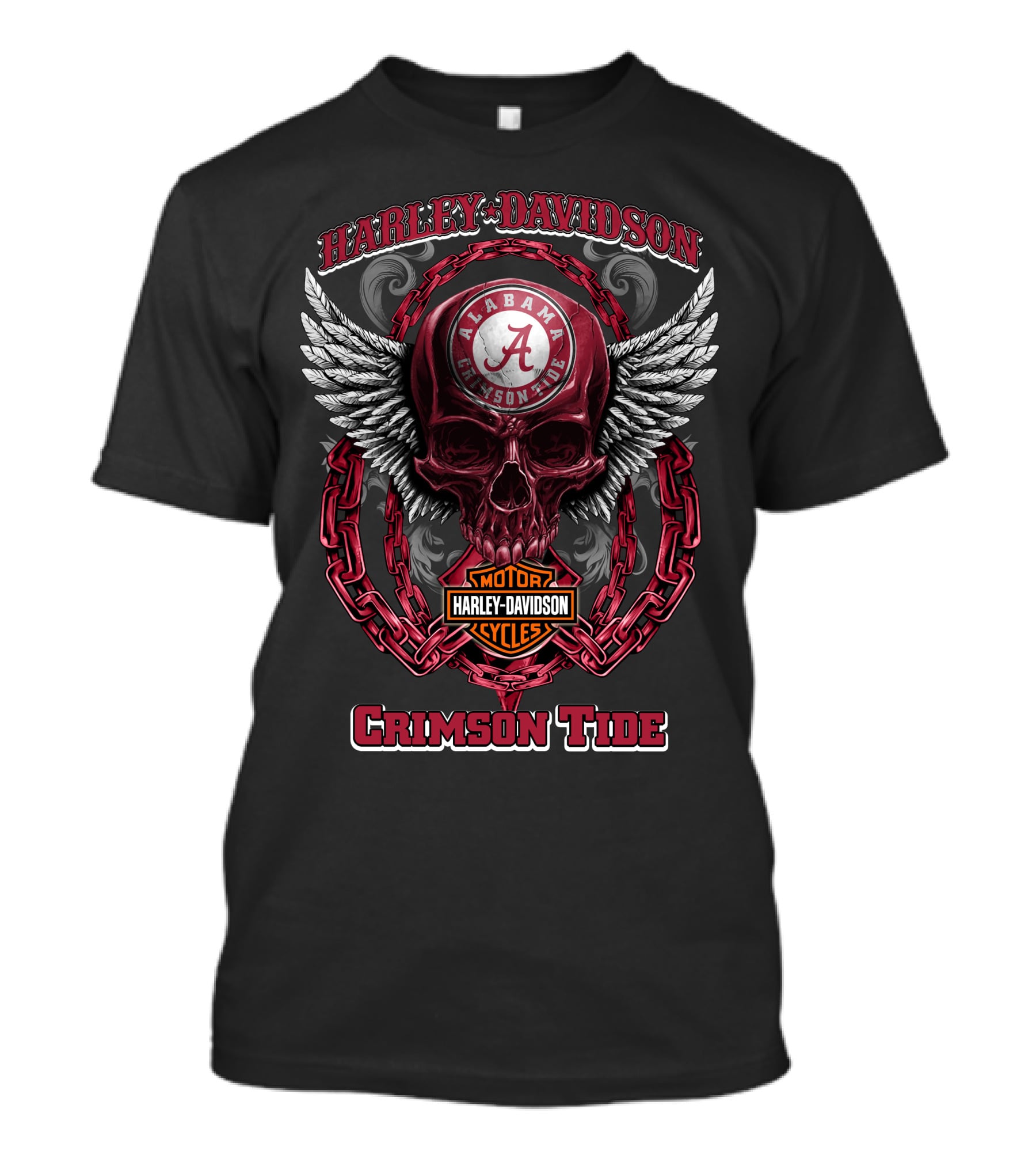 Harley Davidson Alabama Crimson Tide Skull Wings Motor Cycles T-Shirt