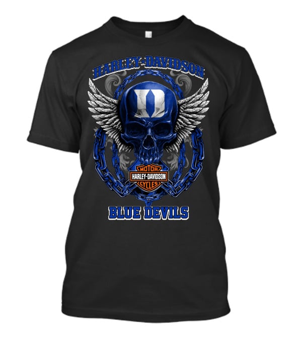 Harley Davidson Blue Devils Duke Skull Wings Chain T-Shirt