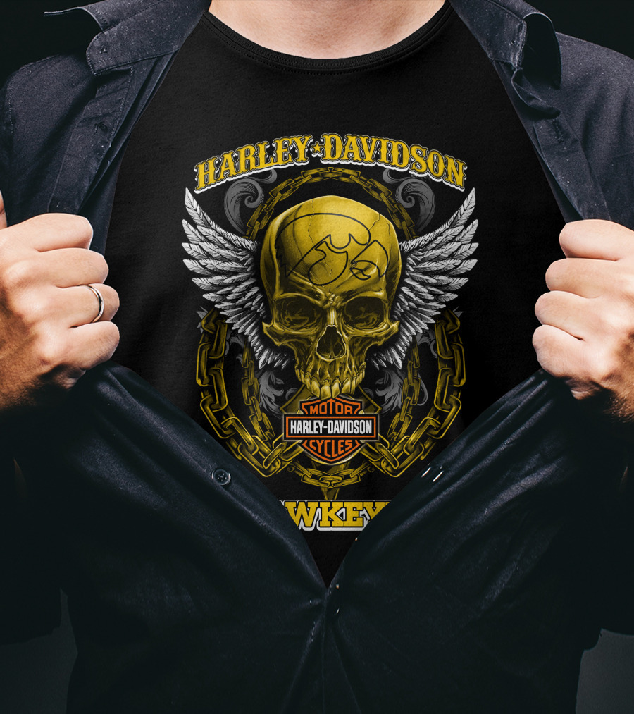Harley Davidson Motor Cycles Hawkeyes Skull Wings T-Shirt