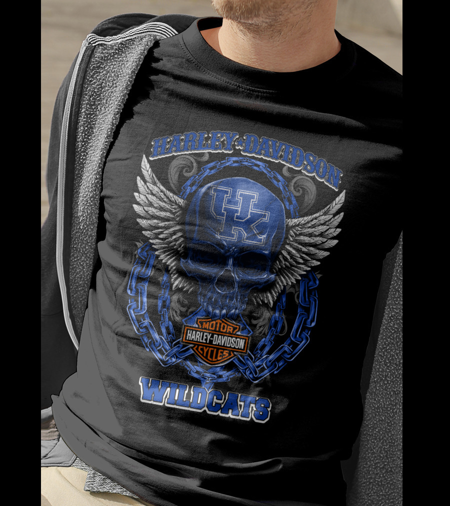 Harley Davidson Kentucky Wildcats Skull Winged Motor Cycles T-Shirt