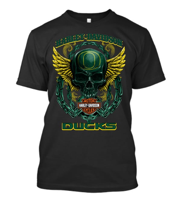 Harley Davidson Oregon Ducks Motorcycles Skull With Wings T-Shirt