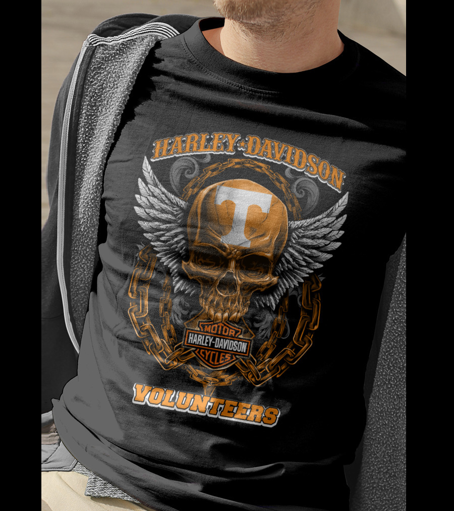 Harley Davidson Tennessee Volunteers Motorcycles Skull Wings Chains T-Shirt