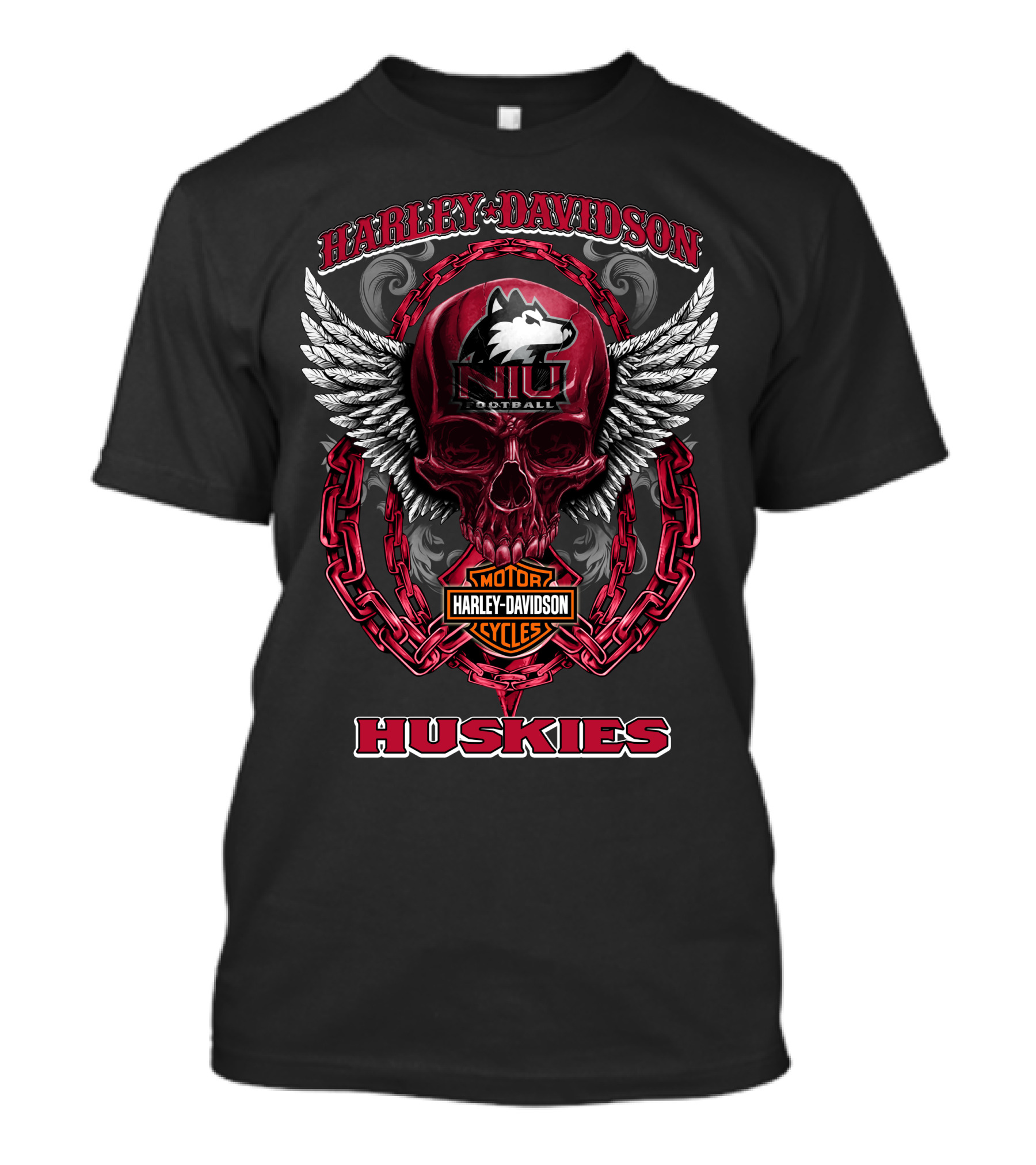 Harley Davidson Niu Football Huskies Skulls Wings Motor Cycles T-Shirt