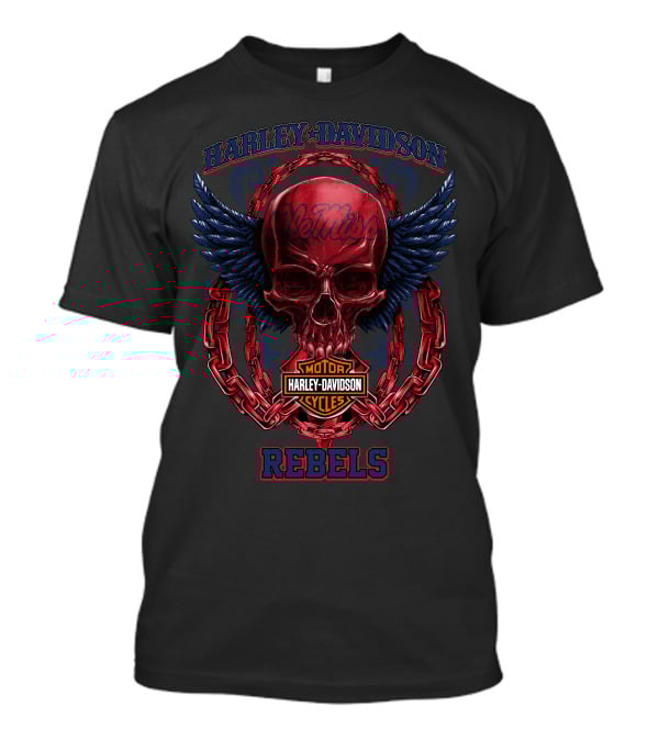Harley Davidson Ole Miss Rebels Skull Wings Chains T-Shirt