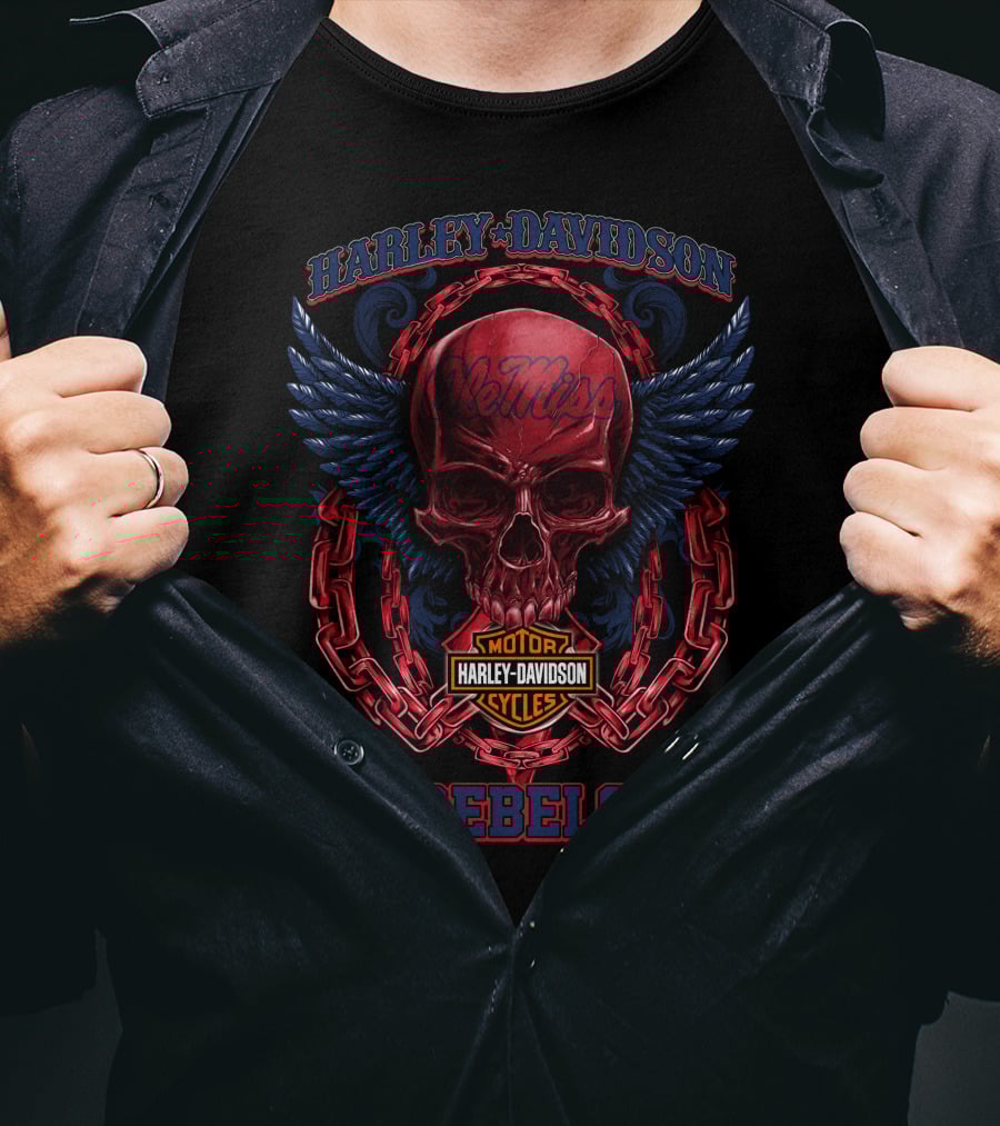 Harley Davidson Ole Miss Rebels Skull Wings Chains T-Shirt