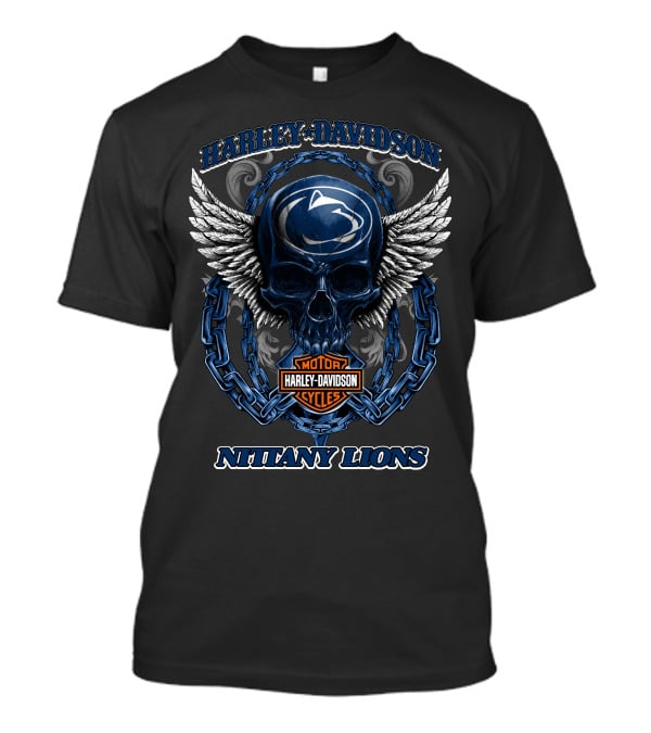 Harley Davidson Penn State Nittany Lions Motor Cycles Skull Wings T-Shirt
