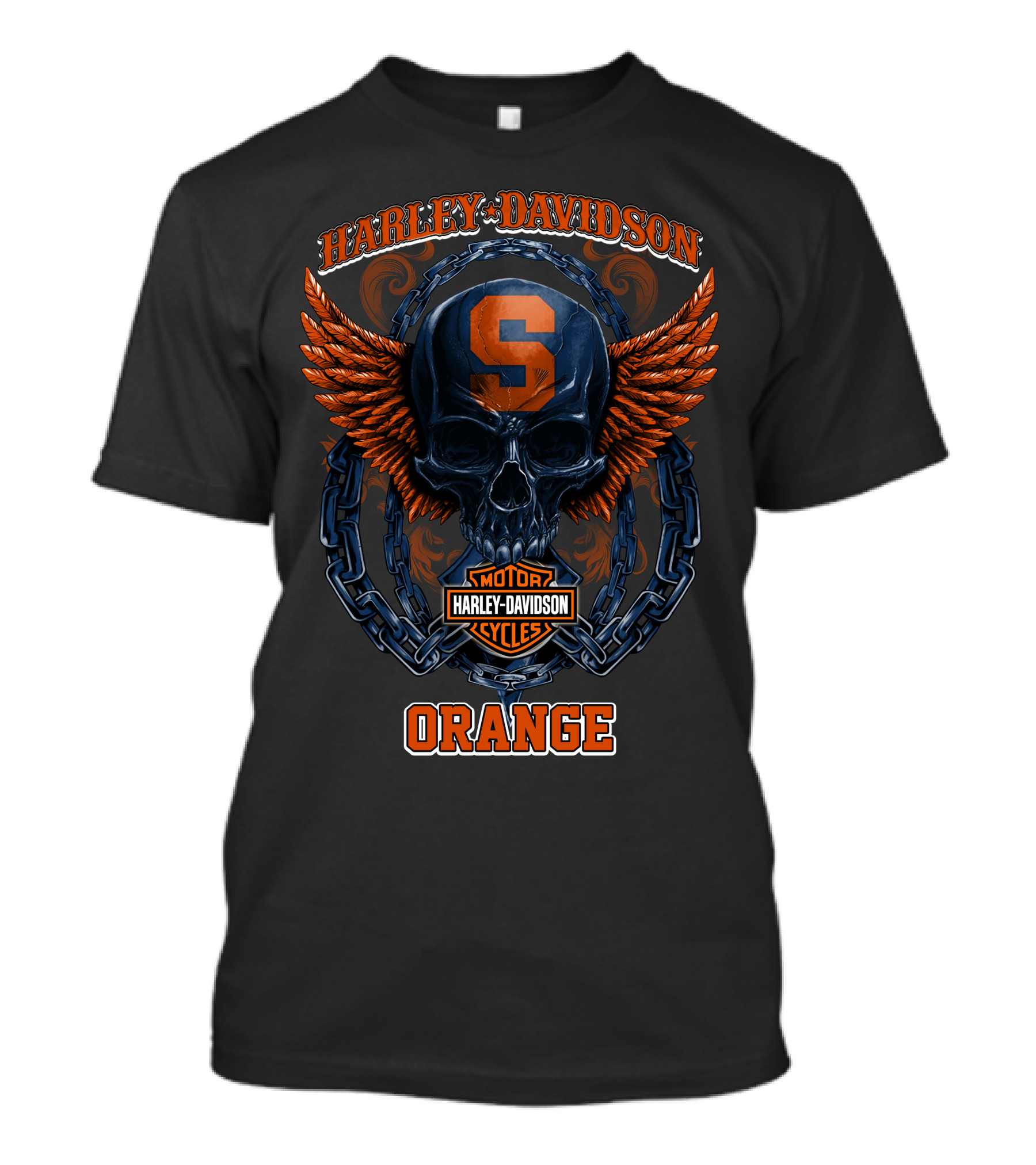 Harley Davidson Syracuse Orange Motor Cycles Skull Wings T-Shirt