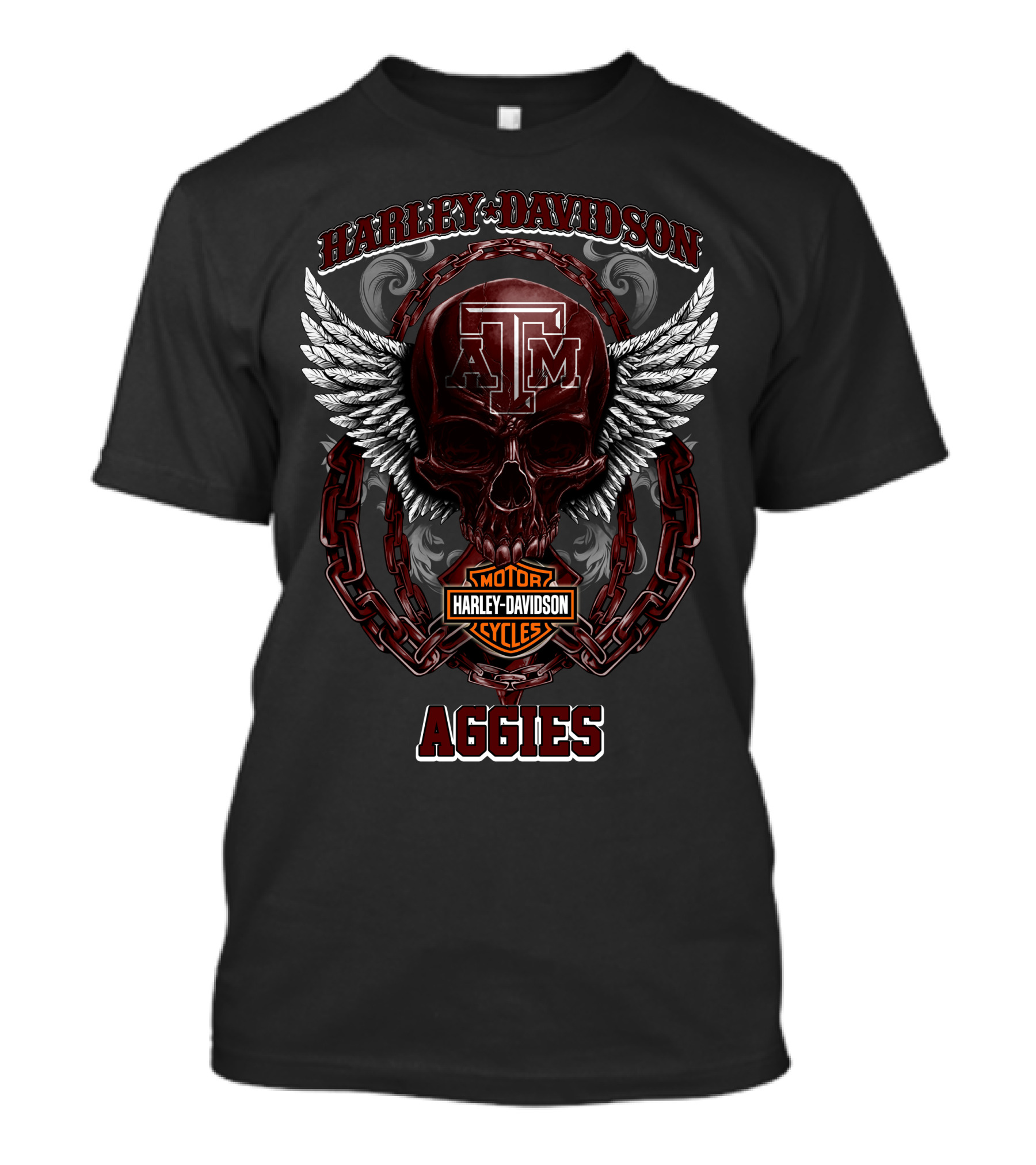 Harley Davidson Texas A&M Aggies Motorcycles Logo With Skull And Wings T-Shirt