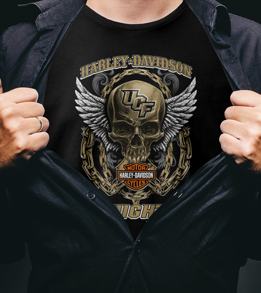 Harley Davidson Ucf Knights Motorcycles Skull Wings Chain T-Shirt