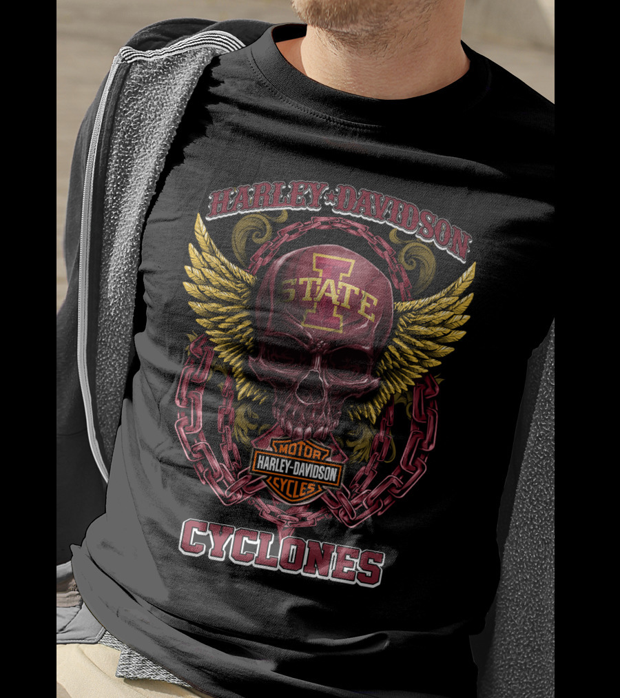 Harley Davidson Iowa State Cyclones Skull Winged Motor Cycles T-Shirt