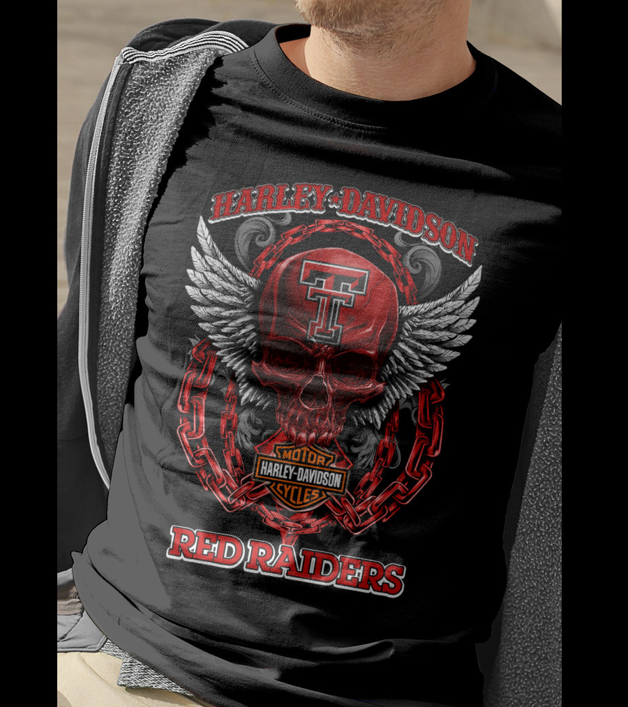 Harley Davidson Texas Tech Red Raiders Skull And Chains T-Shirt