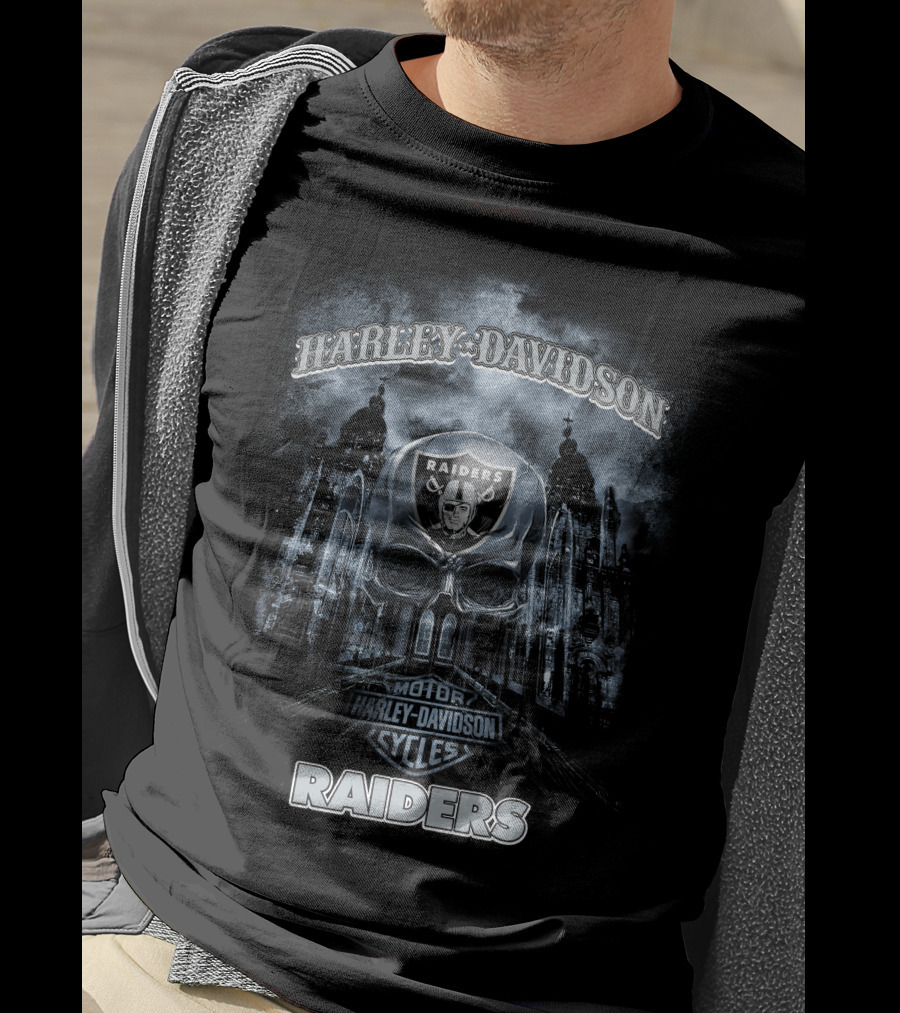 Harley Davidson Las Vegas Raiders Motorcycles Skull T-Shirt