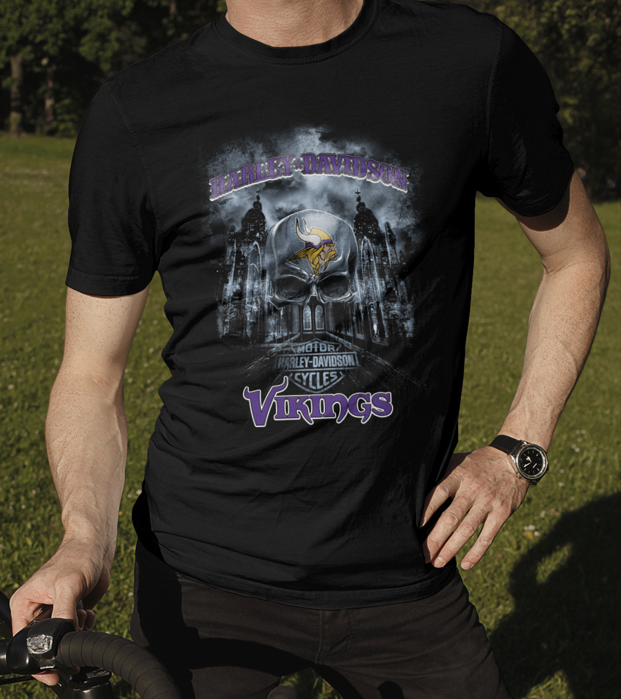 Harley Davidson Cycles Minnesota Vikings Skull T-Shirt