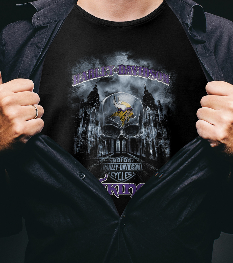 Harley Davidson Cycles Minnesota Vikings Skull T-Shirt