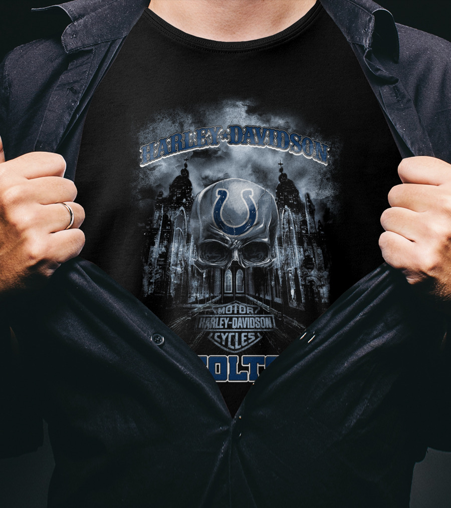 Harley Davidson Motor Cycles Indianapolis Colts Skull T-Shirt