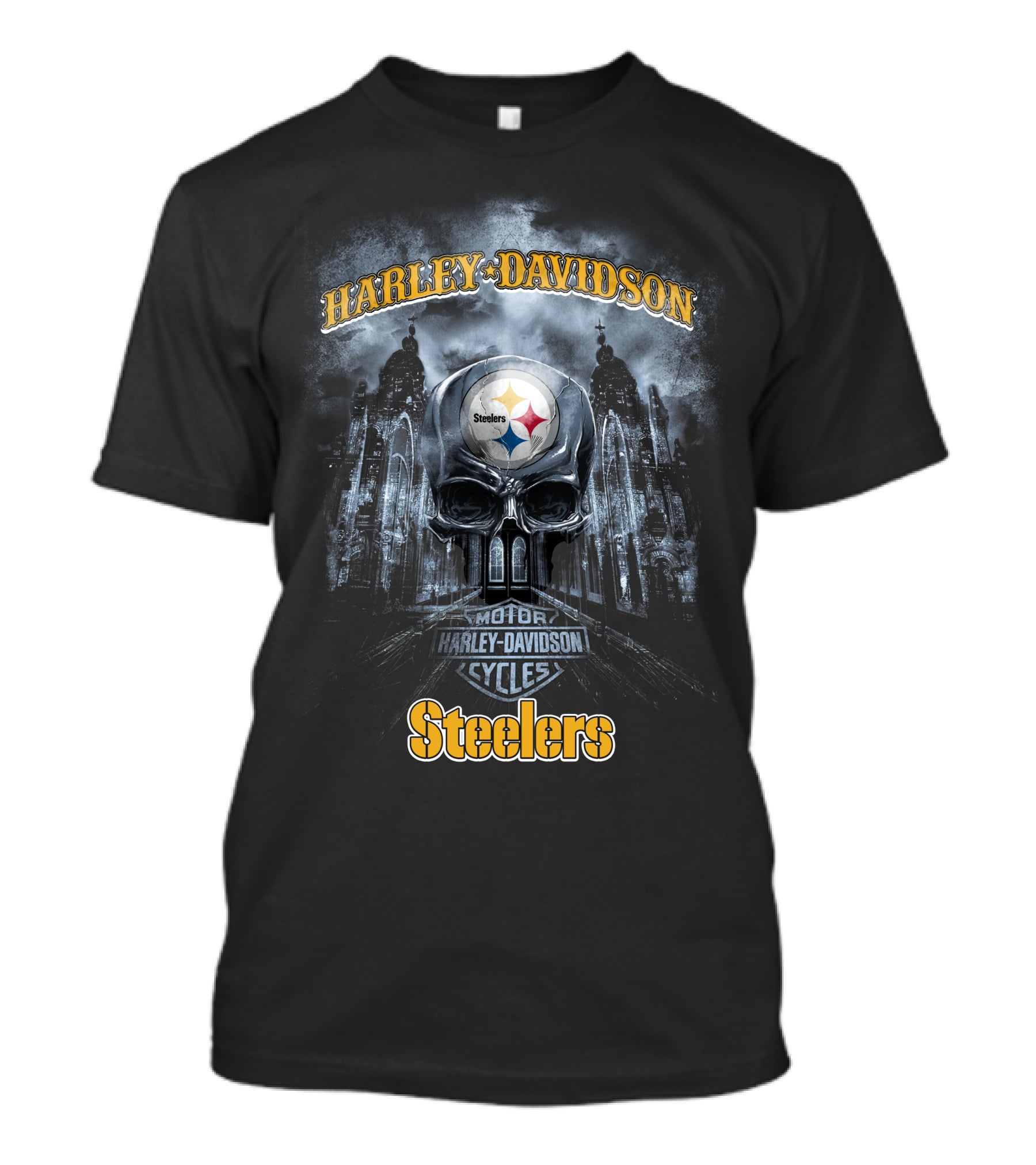 Harley Davidson Steelers Skull Motor Cycles Pittsburgh Nfl T-Shirt