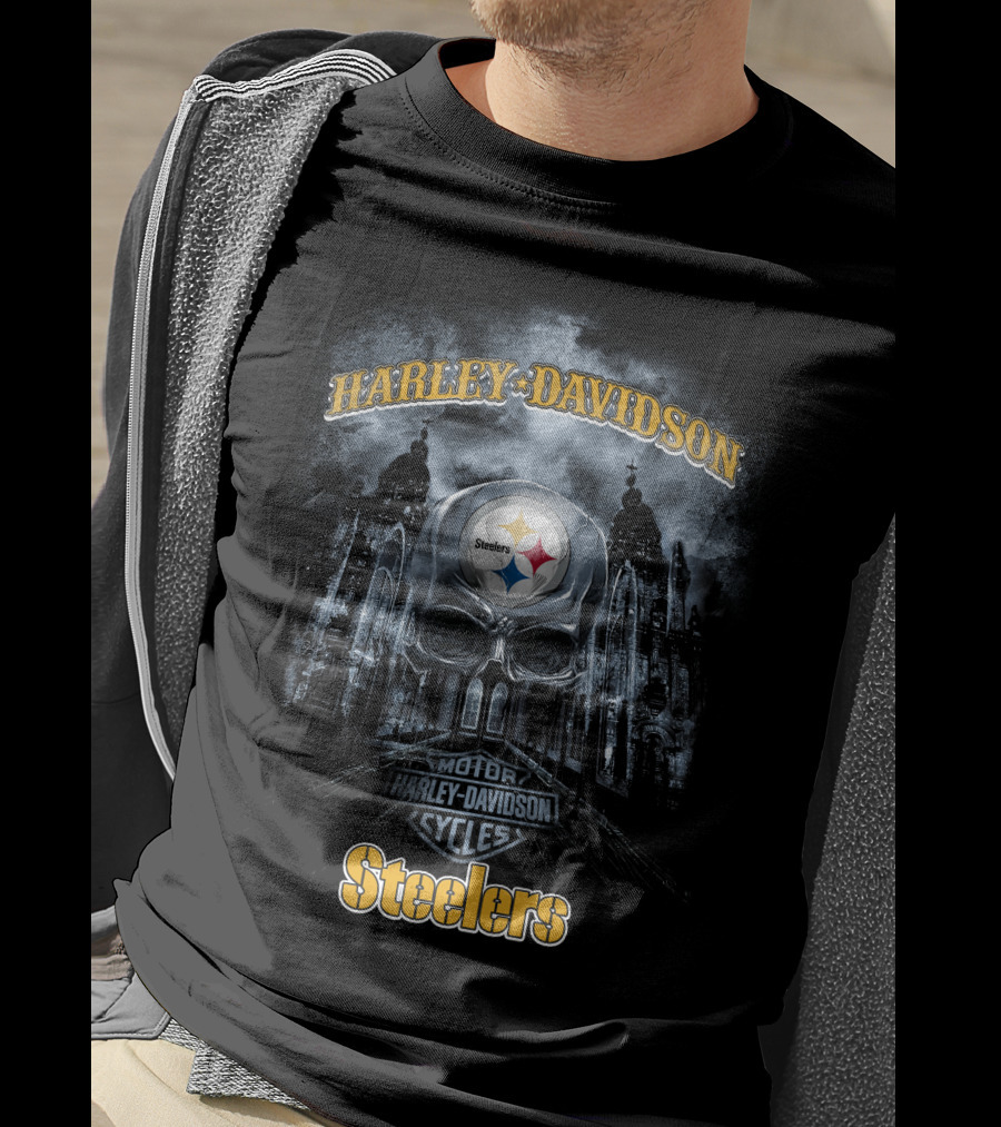 Harley Davidson Steelers Skull Motor Cycles Pittsburgh Nfl T-Shirt