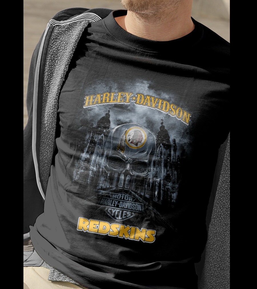 Harley Davidson Motor Cycles Redskins Skull Nfl Washington T-Shirt