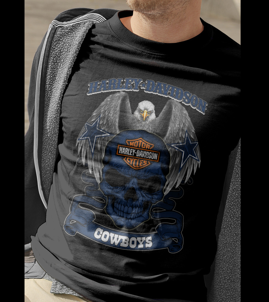 Harley Davidson Cowboys Skull Eagle Motor Cycles Stars T-Shirt