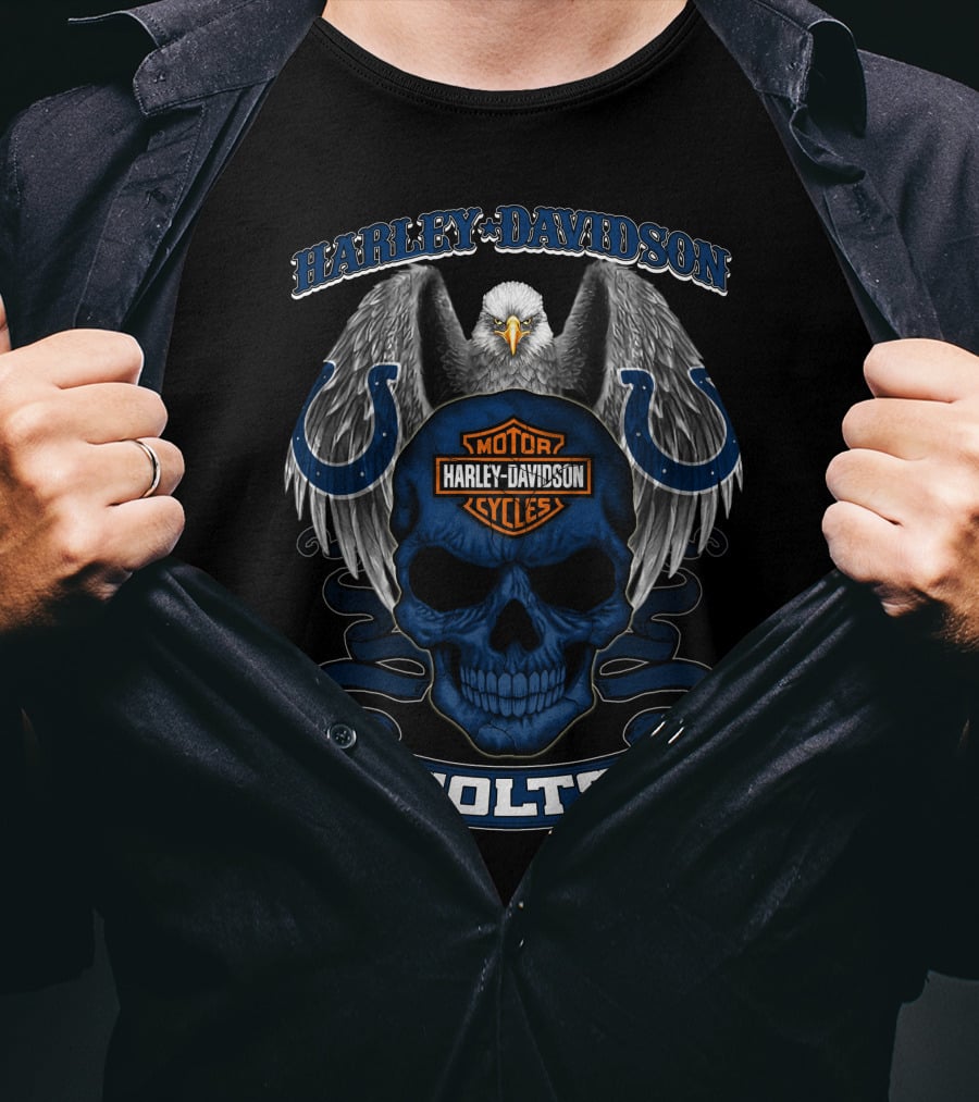 Harley Davidson Colts Skull Eagle Motorcycles Nfl Indianapolis T-Shirt