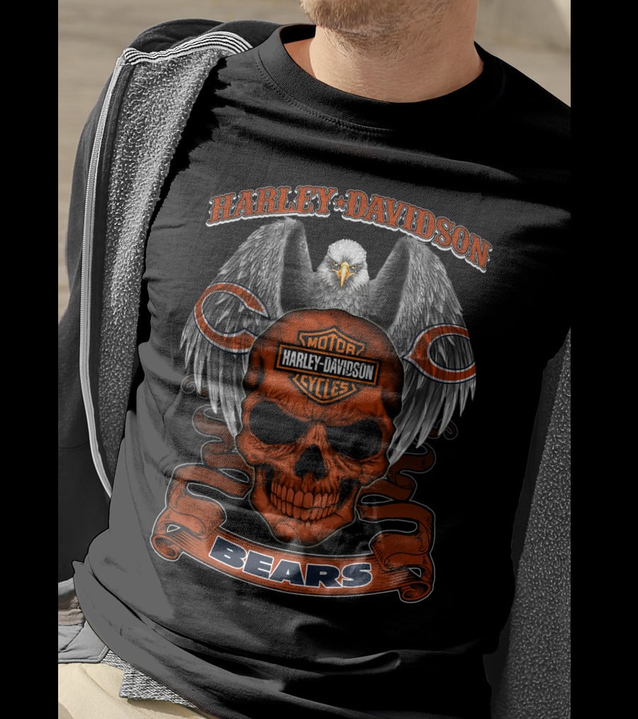 Harley Davidson Motor Cycles Eagle Skull Bears T-Shirt