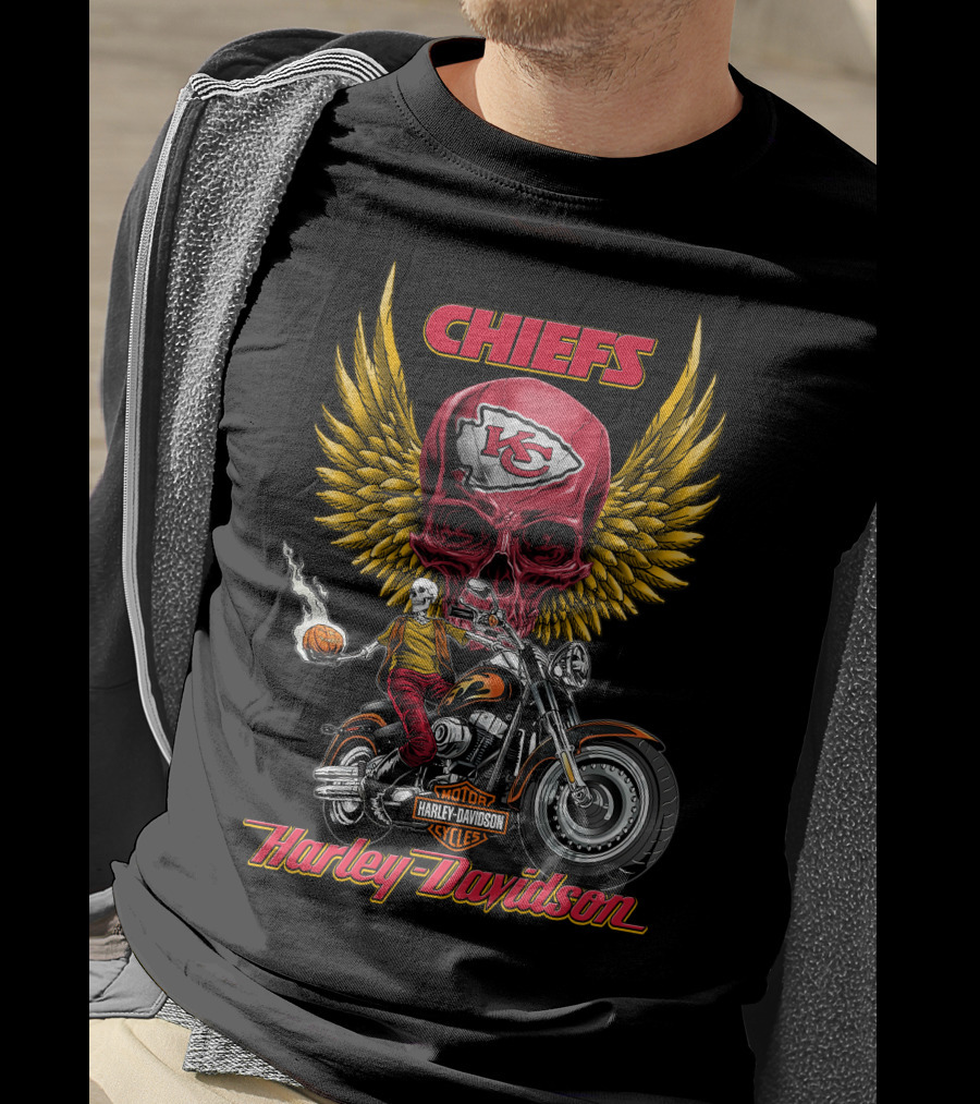 Chiefs Kansas City Harley Davidson Motorcycles Nfl Skulls Wings Rider T-Shirt