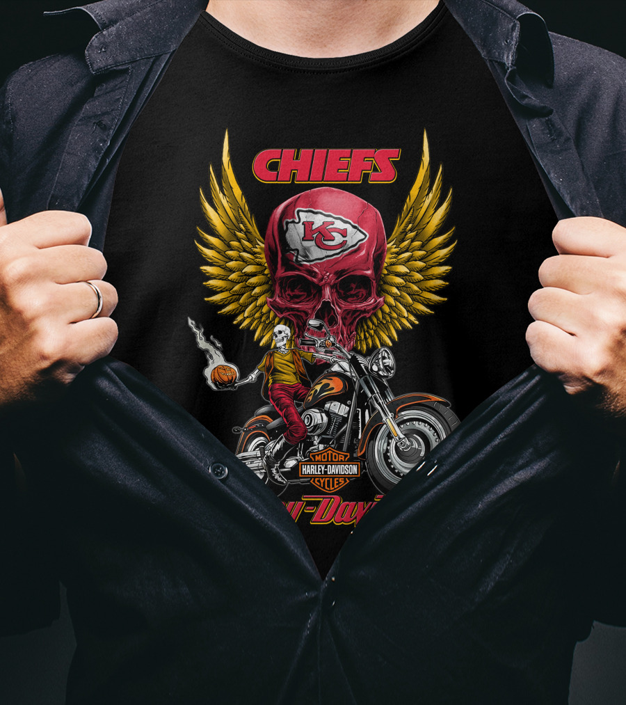 Chiefs Kansas City Harley Davidson Motorcycles Nfl Skulls Wings Rider T-Shirt