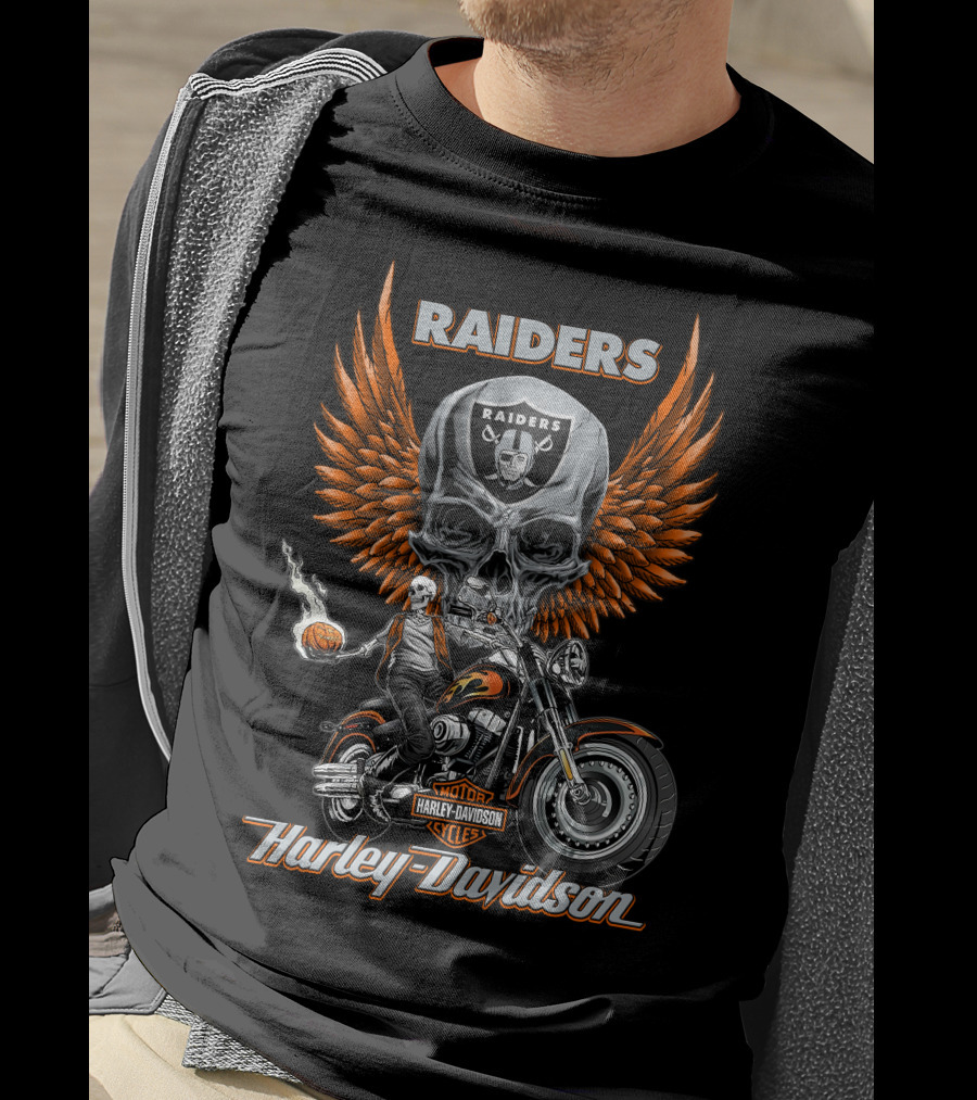 Raiders Harley Davidson Motorcycles Skull Wings Nfl Las Vegas T-Shirt