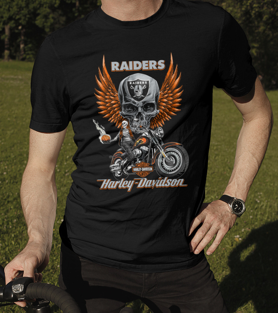 Raiders Harley Davidson Motorcycles Skull Wings Nfl Las Vegas T-Shirt