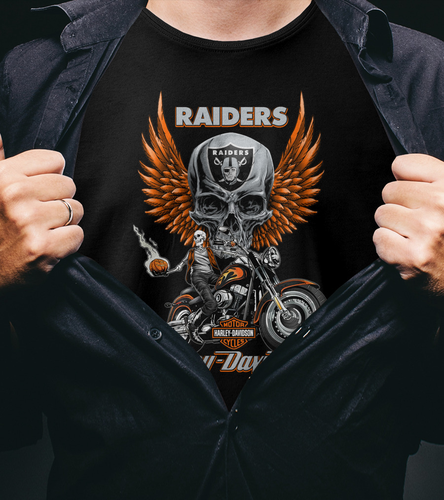 Raiders Harley Davidson Motorcycles Skull Wings Nfl Las Vegas T-Shirt