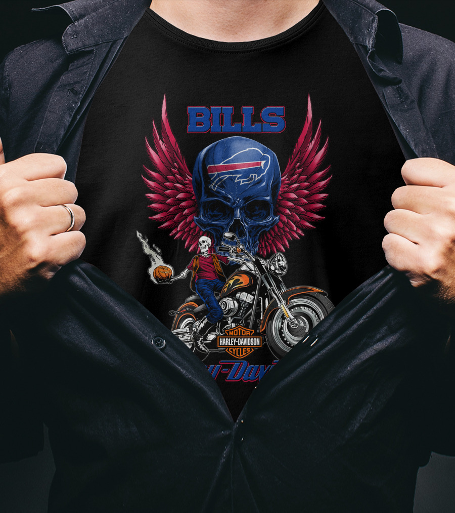 Bills Harley Davidson Motorcycle Skull Wings Nfl Buffalo Riders T-Shirt