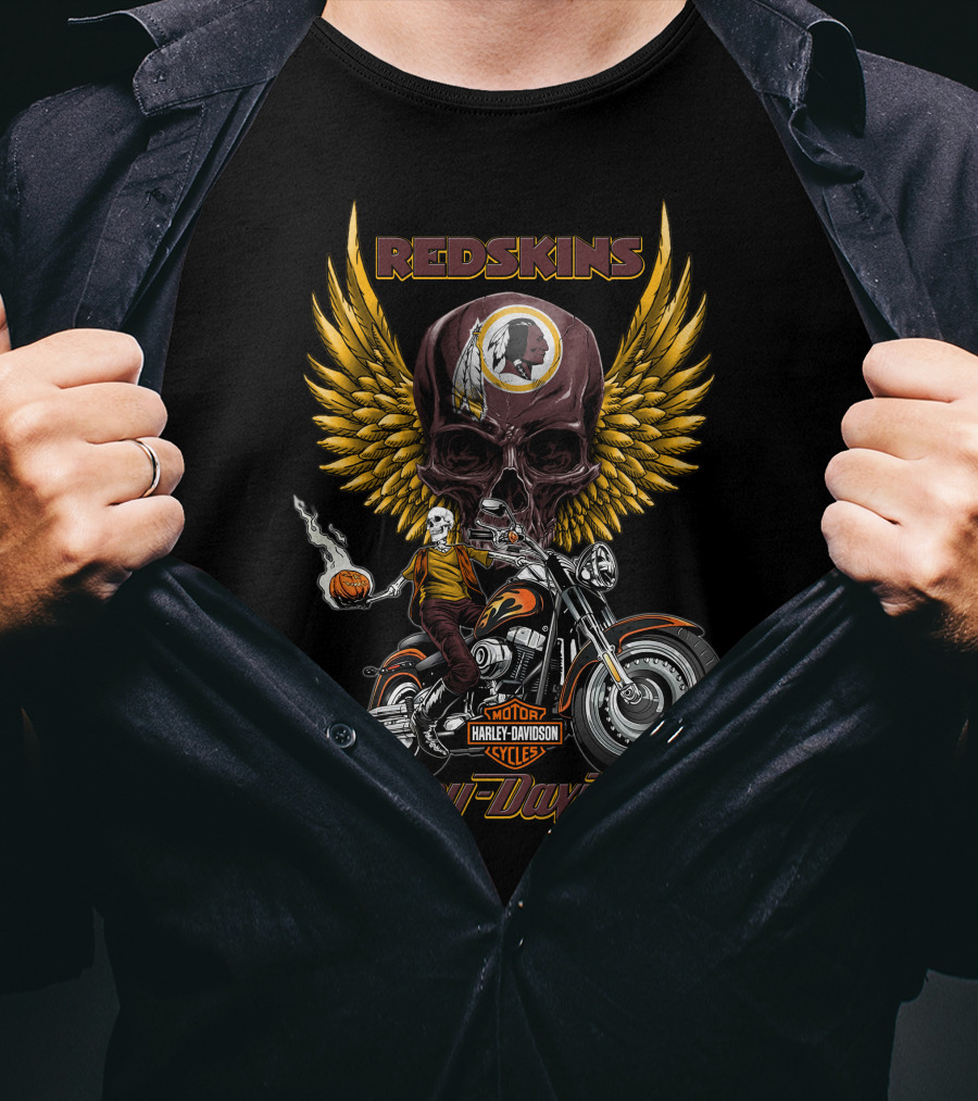 Redskins Harley Davidson Motorcycles Skulls And Wings T-Shirt