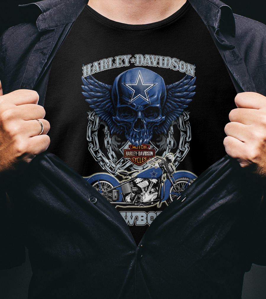 Harley Davidson Cowboys Nfl Dallas Cowboys Motorcycle Skull T-Shirt
