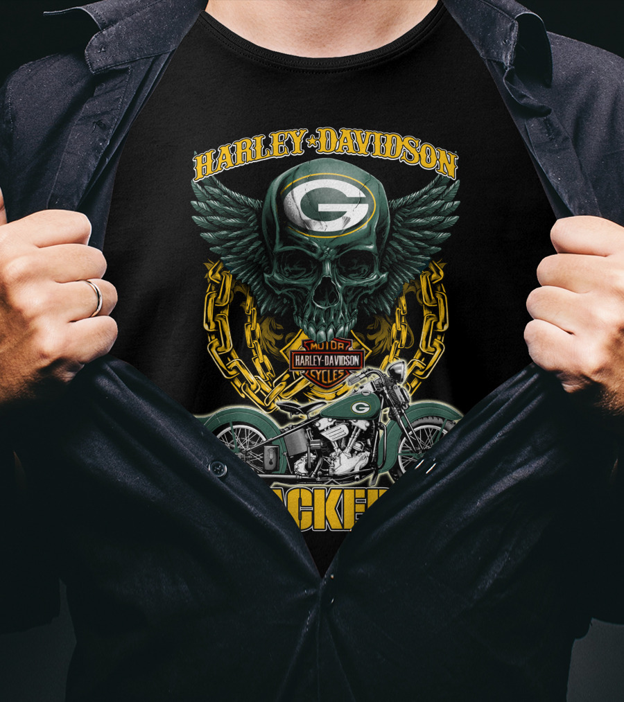 Harley Davidson Green Bay Packers Motorcycle Skull Nfl Packers T-Shirt