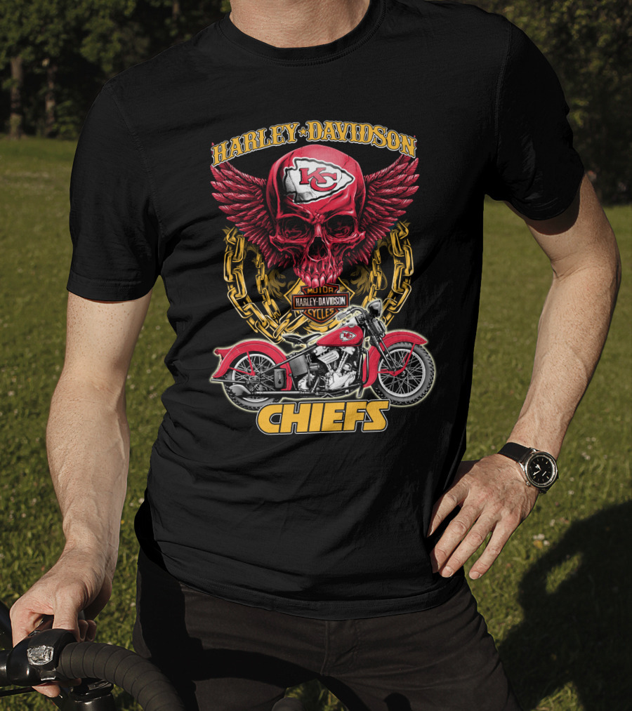 Harley Davidson Motor Cycles Skull Kc Chiefs T-Shirt