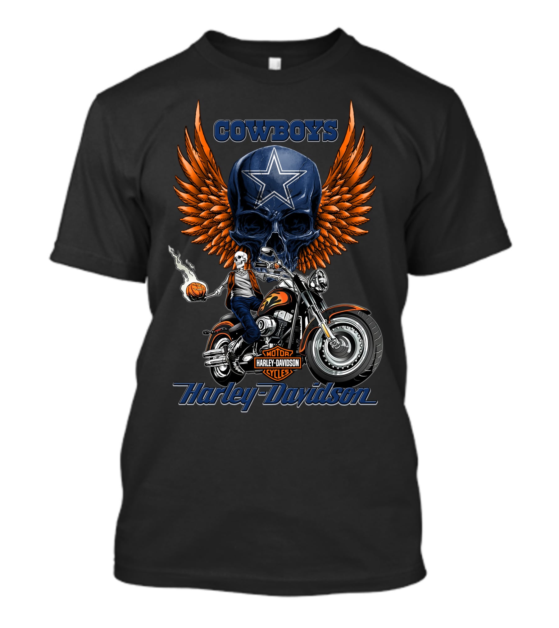 Cowboys Harley Davidson Motor Cycles Skull Star Wings T-Shirt