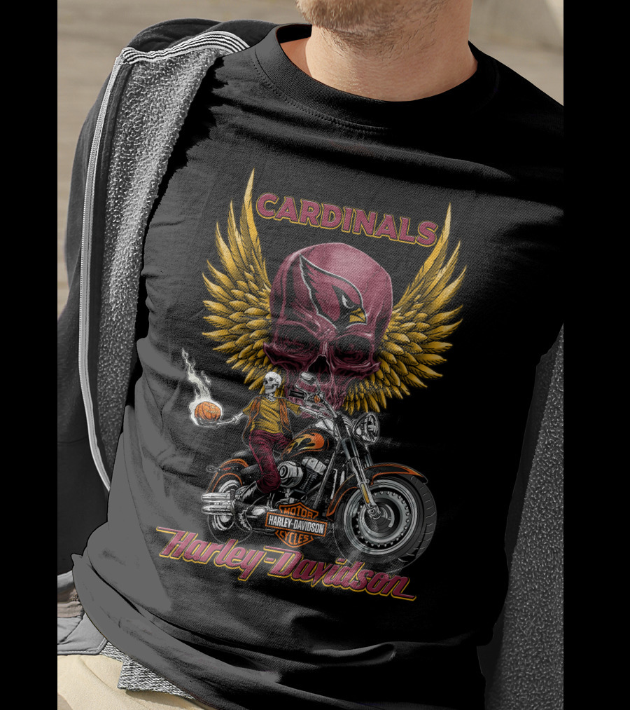 Cardinals Harley Davidson Motorcycles Skully Rider Nfl Arizona T-Shirt