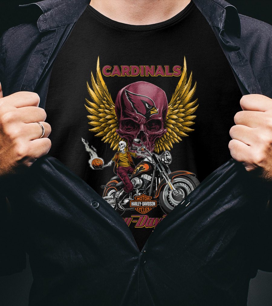 Cardinals Harley Davidson Motorcycles Skully Rider Nfl Arizona T-Shirt
