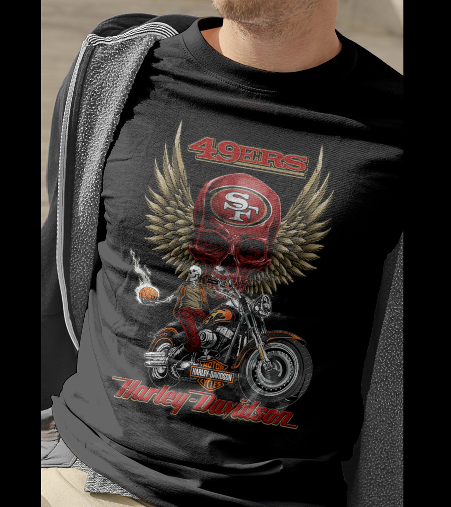 49ers San Francisco Harley Davidson Skull Motorcycle Wings Nfl T-Shirt