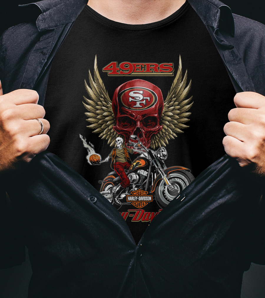 49ers San Francisco Harley Davidson Skull Motorcycle Wings Nfl T-Shirt