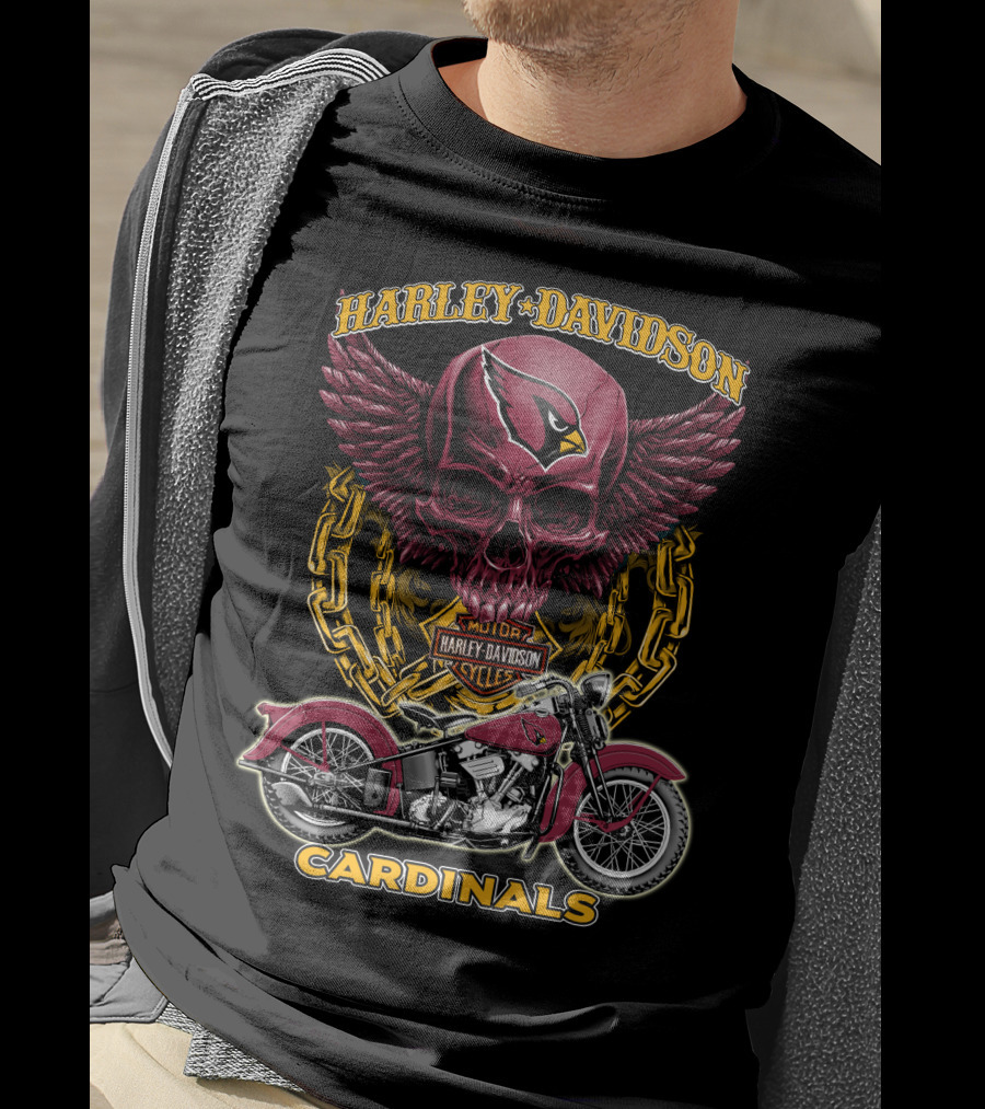 Harley Davidson Cardinals Arizona Nfl Motorcycle Skull T-Shirt