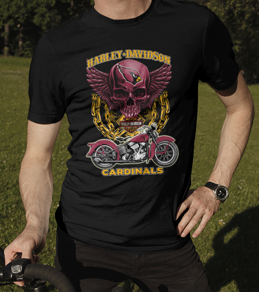 Harley Davidson Cardinals Arizona Nfl Motorcycle Skull T-Shirt