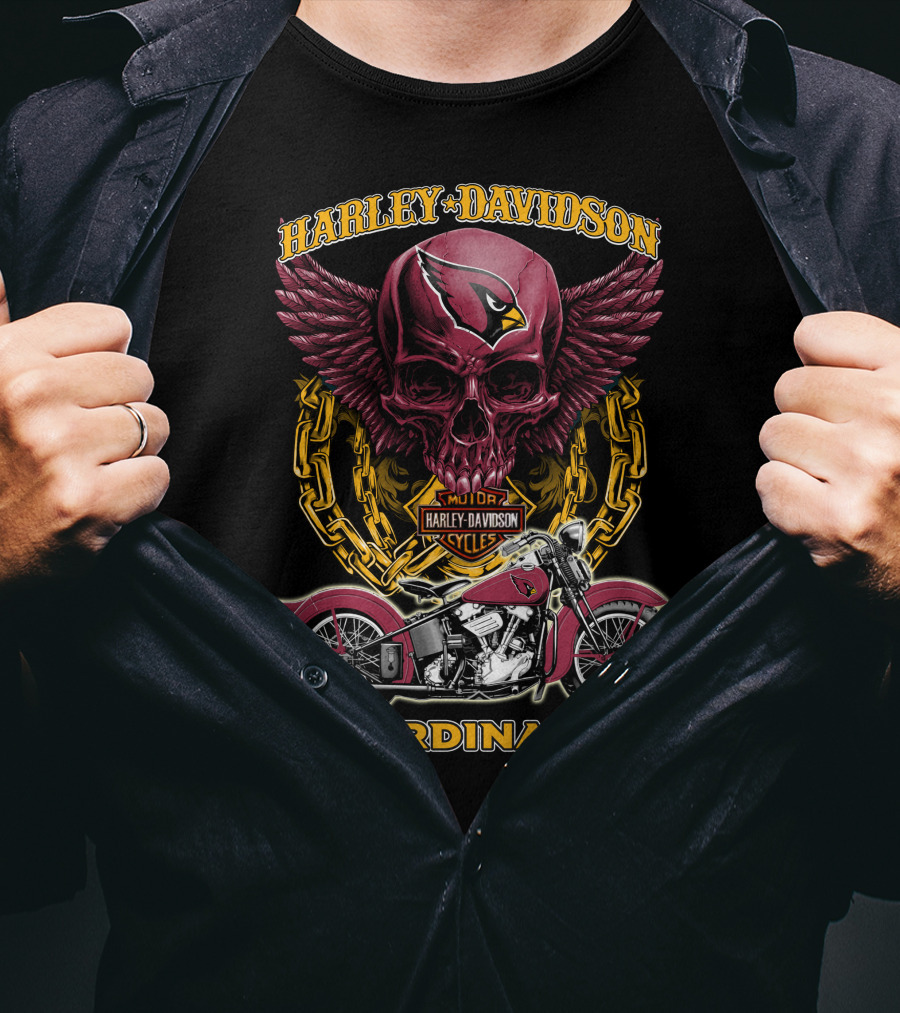 Harley Davidson Cardinals Arizona Nfl Motorcycle Skull T-Shirt
