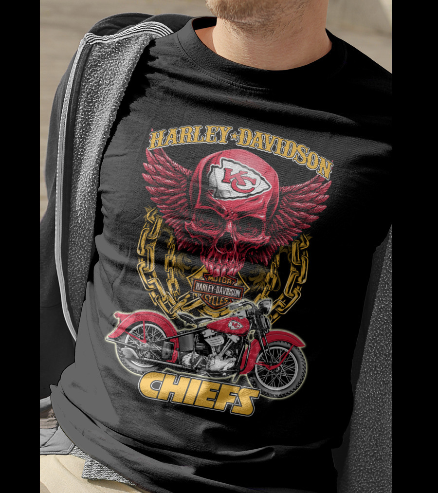 Harley Davidson Kansas City Chiefs Nfl Motorcycle Skull Chiefs T-Shirt