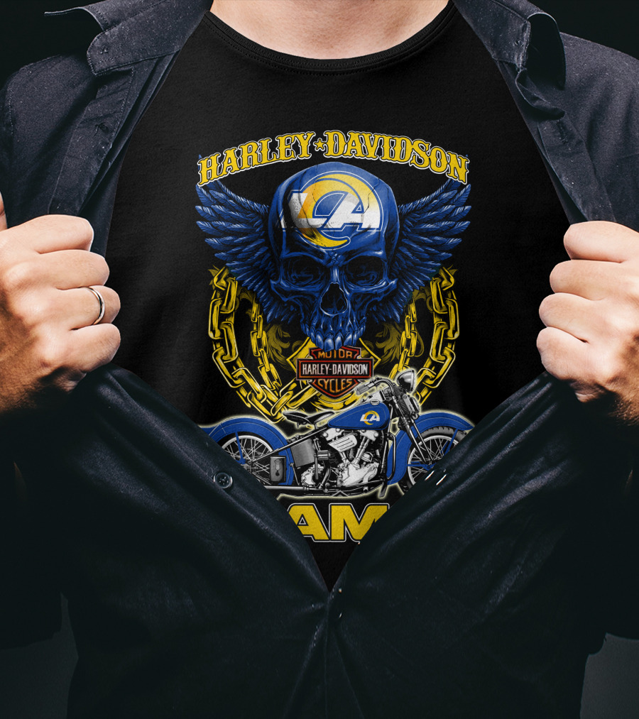 Harley Davidson Los Angeles Rams Nfl Motorcycle Skull T-Shirt