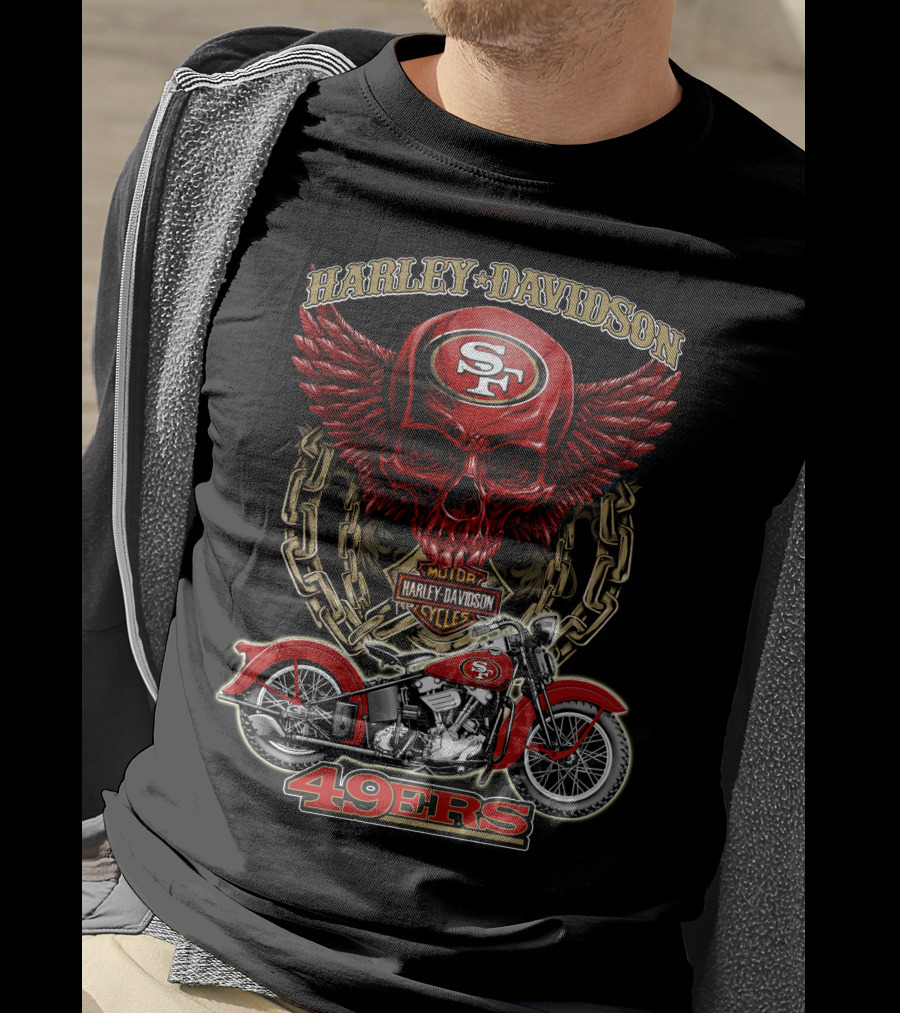 San Francisco 49ers Harley Davidson Motorcycle Skull Design Nfl 49ers T-Shirt