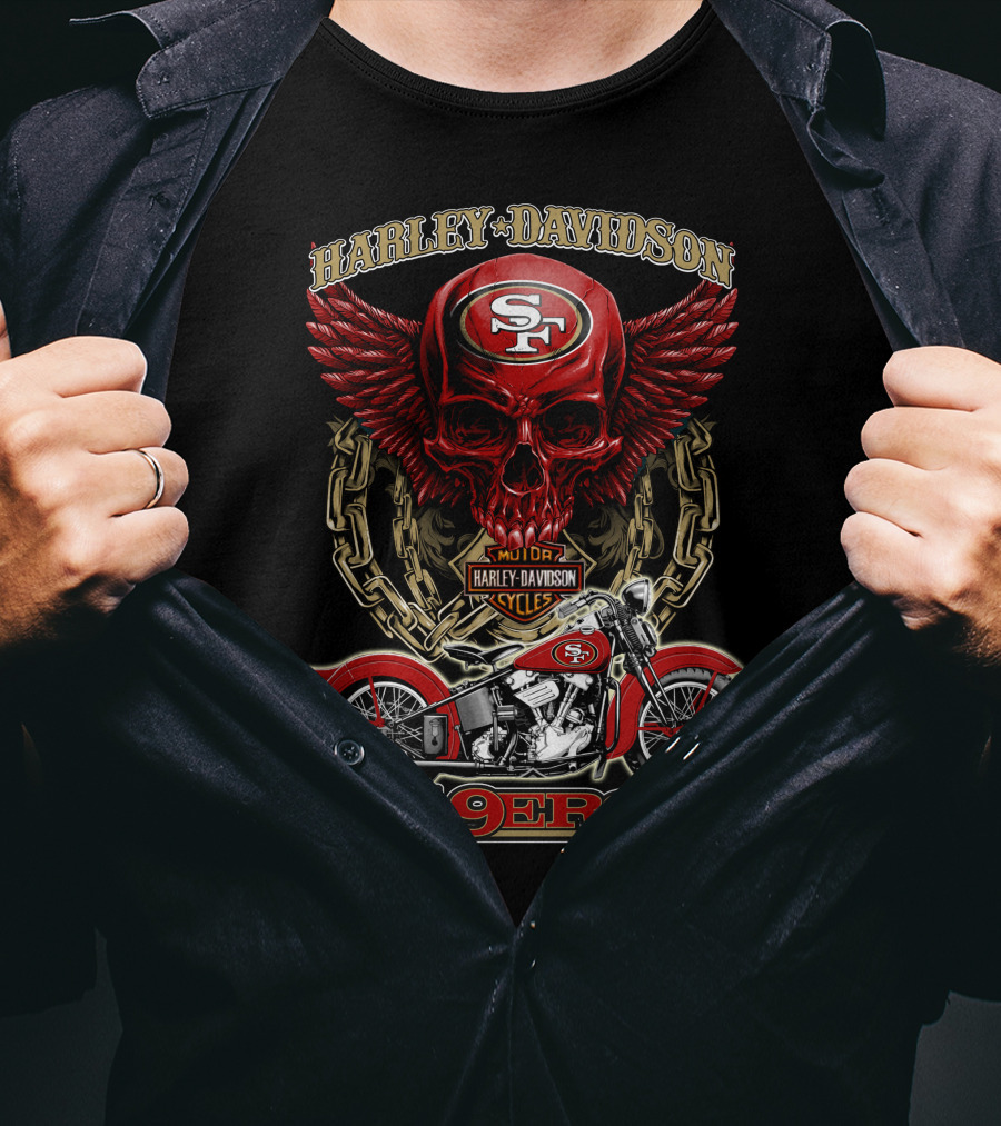 San Francisco 49ers Harley Davidson Motorcycle Skull Design Nfl 49ers T-Shirt