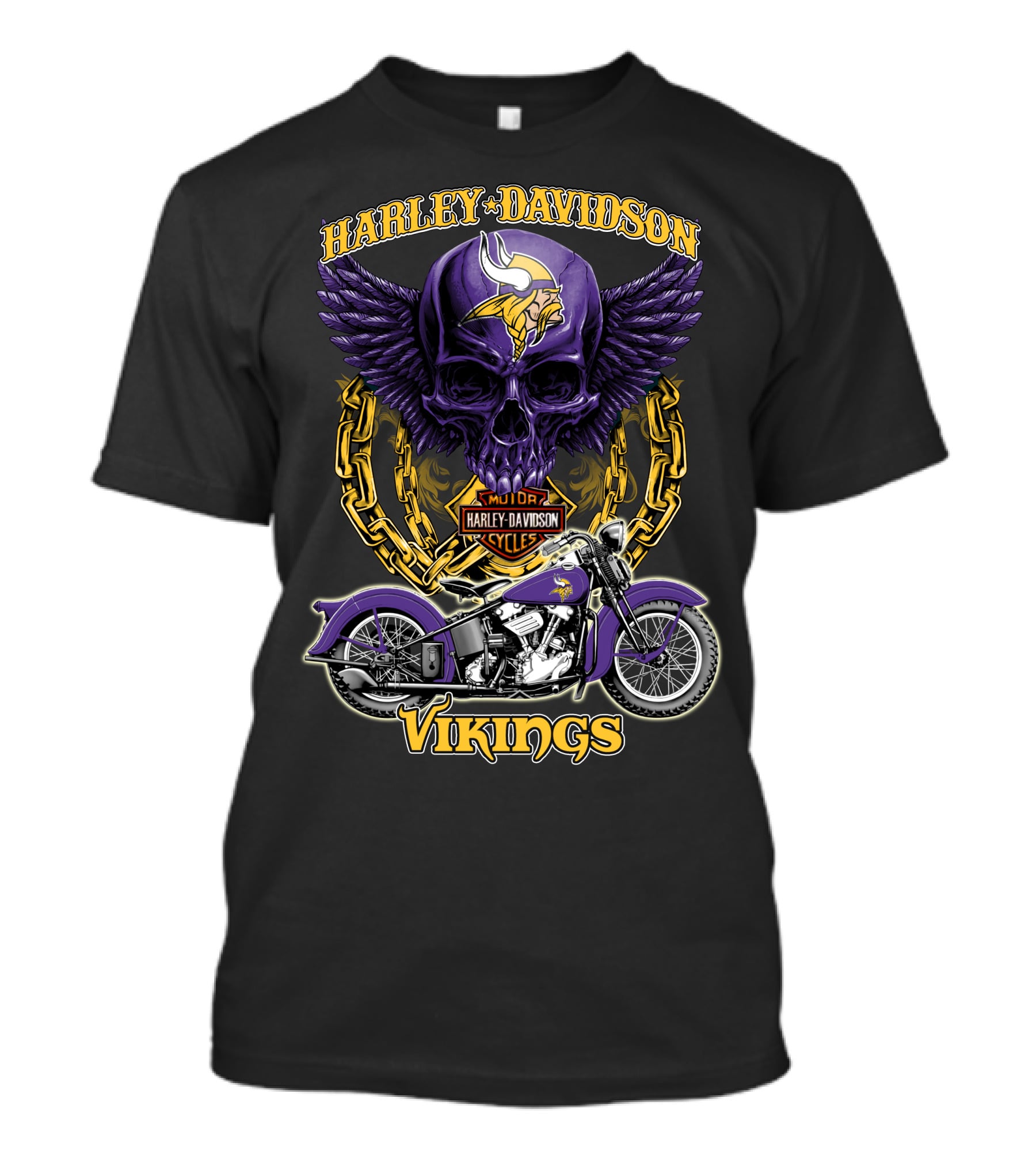 Harley Davidson Minnesota Vikings Nfl Motorcycle Cycles Skull T-Shirt