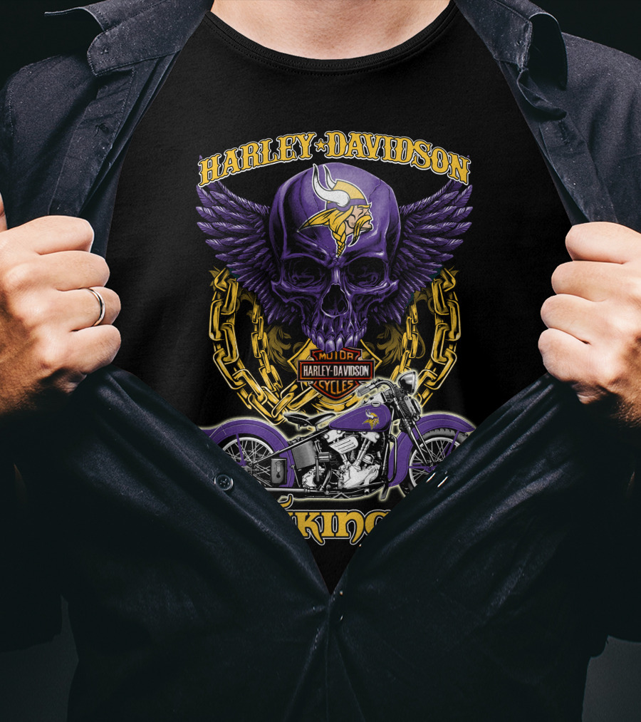 Harley Davidson Minnesota Vikings Nfl Motorcycle Cycles Skull T-Shirt